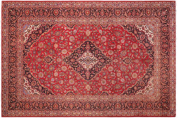 handmade Traditional Kashan Red Black Hand Knotted RECTANGLE 100% Wool Pile area rug 9x13